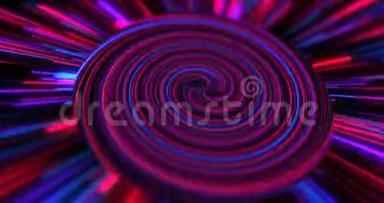 霓虹灯，发光光圈，激光器和线条的抽象动画.. 背景紫红色。